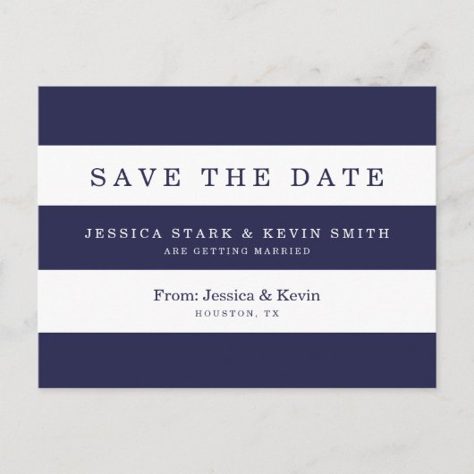 Navy Stripes Wedding Save the Date Briefkaart (Voorkant)
