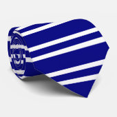 Navy Stropdas met dunne horizontale witte strepen (Opgerold)