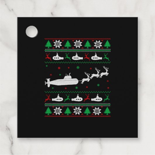 Navy Submarine Onderzeeër Lelijke Kersttrui Bedankjes Labels (Voorkant)