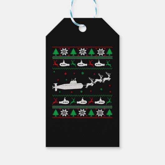 Navy Submarine Onderzeeër Lelijke Kersttrui Cadeaulabel (Voorkant)
