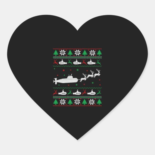Navy Submarine Onderzeeër Lelijke Kersttrui Hart Sticker (Voorkant)