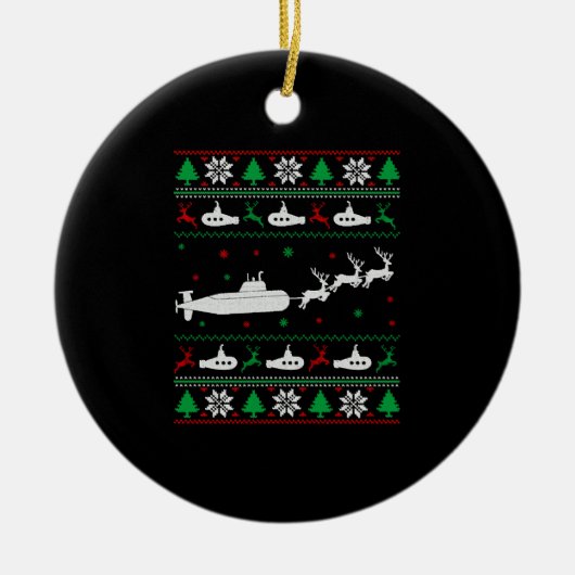 Navy Submarine Onderzeeër Lelijke Kersttrui Keramisch Ornament (Voorkant)