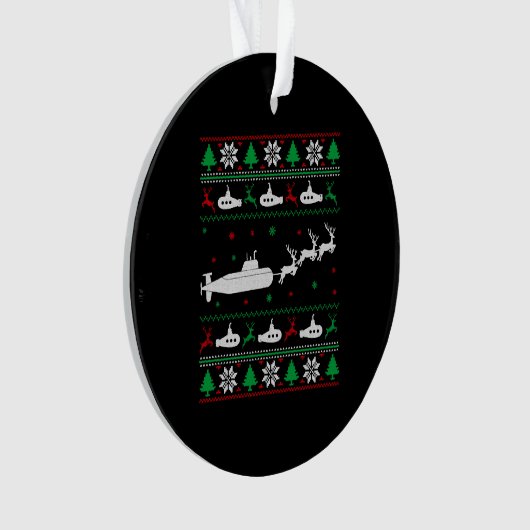 Navy Submarine Onderzeeër Lelijke Kersttrui Ornament (voorkant)