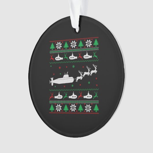 Navy Submarine Onderzeeër Lelijke Kersttrui Ornament (voorkant)