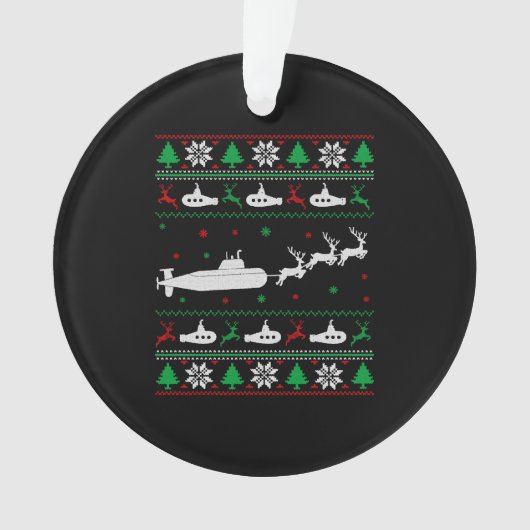 Navy Submarine Onderzeeër Lelijke Kersttrui Ornament (voorkant)