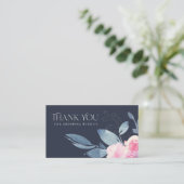 NAVY SUBTLE BLUSH BLUE FLORAL BUSINESS DANK U VISITEKAARTJE (Staand voorkant)