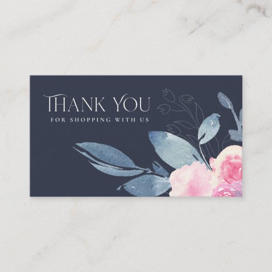 NAVY SUBTLE BLUSH BLUE FLORAL BUSINESS DANK U VISITEKAARTJE (Voorkant)