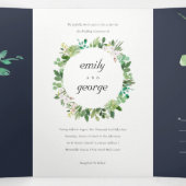 NAVY SUCCULENT WREATH FOLIAGE WATERVERF WEDDING DRIELUIK UITNODIGING (Binnenkant midden)