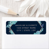 Navy Succulenten & Roos Gold Bruiloft Retouradres Etiket (Insitu)