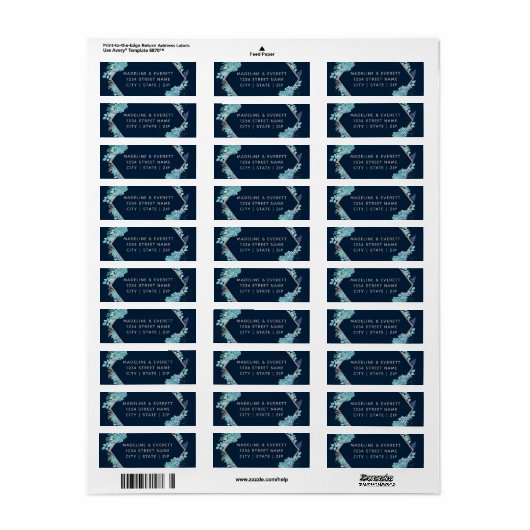 Navy Succulenten & Roos Gold Bruiloft Retouradres Etiket (Full Sheet)