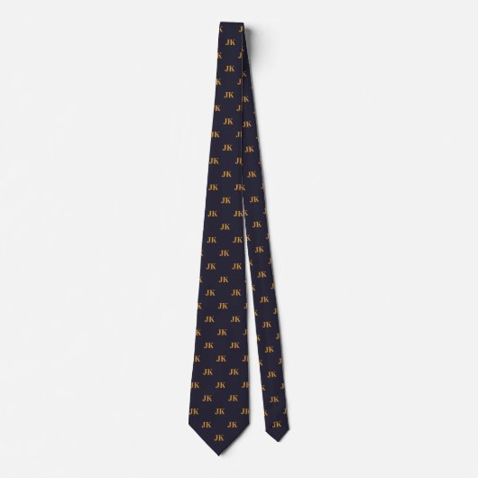 Navy Sun Gold Monogram Initialen Stropdas (Voorkant)