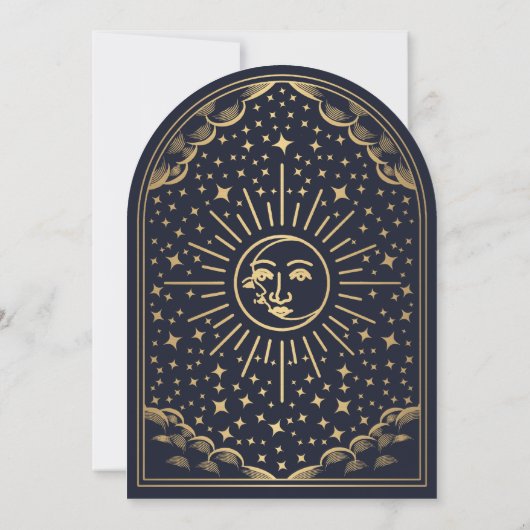  Navy Sun Moon Tarot Arch Wedding Uitnodigen Kaart (Achterkant)