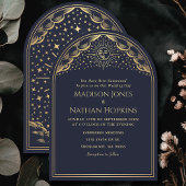  Navy Sun Moon Tarot Arch Wedding Uitnodigen Kaart