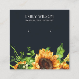 NAVY SUNFLOWER AUTUMN STUD EARRING DISPLAY CARD VIERKANTE VISITEKAARTJE