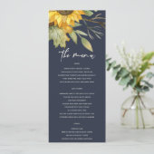 NAVY SUNFLOWER AUTUMN WATERVERF FLORAL WEDING MENU (Staand voorkant)