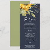 NAVY SUNFLOWER AUTUMN WATERVERF FLORAL WEDING MENU (Voorkant / Achterkant)