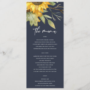 NAVY SUNFLOWER AUTUMN WATERVERF FLORAL WEDING MENU
