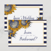 Navy Sunflower Bridesmaid Kaart (Voorkant / Achterkant)