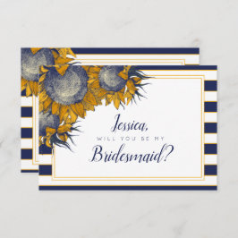 Navy Sunflower Bridesmaid Kaart