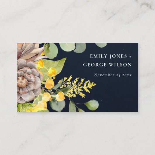 NAVY SUNFLOWER EUCALYPTUS FLORA WEDDING WEBSITE VISITEKAARTJE (Voorkant)