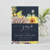 NAVY SUNFLOWER EUCALYPTUS FLORAL BEWAREN DE DATUM KAART (Staand voorkant)