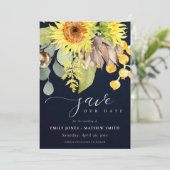 NAVY SUNFLOWER EUCALYPTUS FLORAL BEWAREN DE DATUM KAART (Staand voorkant)