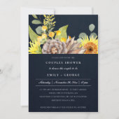 NAVY SUNFLOWER EUCALYPTUS FLORAL COUPLY SHOWER KAART (Voorkant)