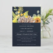 NAVY SUNFLOWER EUCALYPTUS FLORAL COUPLY SHOWER KAART (Staand voorkant)