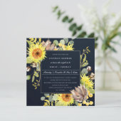 NAVY SUNFLOWER EUCALYPTUS FLORAL COUPLY SHOWER KAART (Staand voorkant)