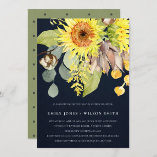NAVY SUNFLOWER EUCALYPTUS FLORAL COUPLY SHOWER KAART
