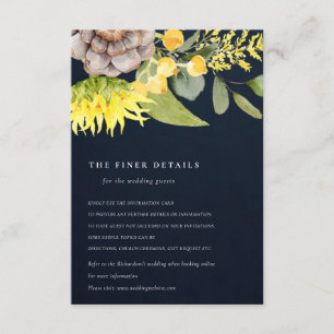 NAVY SUNFLOWER EUCALYPTUS FLORAL WEDDING DETAILS INFORMATIEKAARTJE