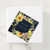NAVY SUNFLOWER EUCALYPTUS PINE CONE FLORAL WEDING BEDANKJES LABELS (In situ)