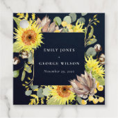 NAVY SUNFLOWER EUCALYPTUS PINE CONE FLORAL WEDING BEDANKJES LABELS (Voorkant)