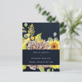 NAVY SUNFLOWER EUCALYPTUS PINE CONE FLORAL WEDING UITNODIGING BRIEFKAART (Staand voorkant)