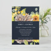 NAVY SUNFLOWER EUCALYPTUS PINE FLORA COUPLE INVITE BEDANKKAART (Staand voorkant)