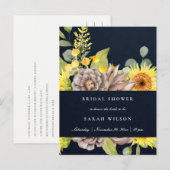 NAVY SUNFLOWER EUCALYPTUS PINE FLORA VRIJGEZELLENF UITNODIGING BRIEFKAART (Voorkant / Achterkant)