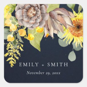 NAVY SUNFLOWER EUCALYPTUS PINE FLORAL WEDING VIERKANTE STICKER
