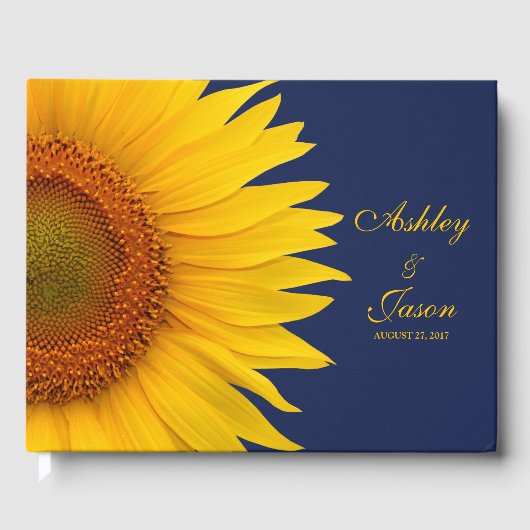 Navy Sunflower Gepersonaliseerde bruiloft gastenbo Gastenboek (Voorkant)
