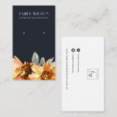 NAVY SUNFLOWER HERFST AUTUMN STUD EARRING DISPLAY VISITEKAARTJE (Voorkant / Achterkant)