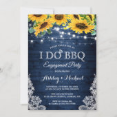 Navy Sunflower Lights I DO BBQ Engagement Party Kaart (Voorkant)