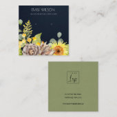 NAVY SUNFLOWER PINE FLORAL EARRING DISPLAY LOGO VIERKANTE VISITEKAARTJE (Voorkant / Achterkant)