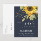 NAVY SUNFLOWER WATERVERF FLORAL BEWAREN DE DATUM AANKONDIGINGSKAART (Voorkant / Achterkant)