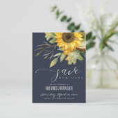 NAVY SUNFLOWER WATERVERF FLORAL BEWAREN DE DATUM AANKONDIGINGSKAART (Staand voorkant)