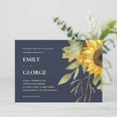 NAVY SUNFLOWER WATERVERF FLORAL WEDDING INVITE BEDANKKAART (Staand voorkant)