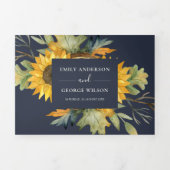 NAVY SUNFLOWER WATERVERF FLORAL WEDDING INVITE DRIELUIK UITNODIGING (Cover)
