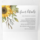 NAVY SUNFLOWER WATERVERF FLORAL WEDDING INVITE DRIELUIK UITNODIGING (Binnenzijde eerst)