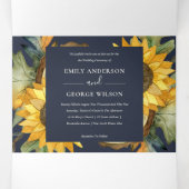 NAVY SUNFLOWER WATERVERF FLORAL WEDDING INVITE DRIELUIK UITNODIGING (Binnenkant midden)