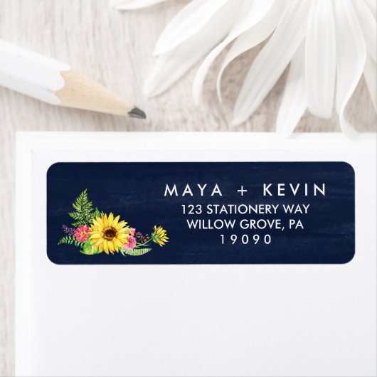 Navy Sunflower Wedding Etiket (Insitu)