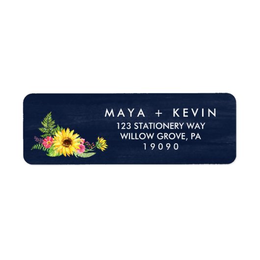 Navy Sunflower Wedding Etiket (Voorkant)
