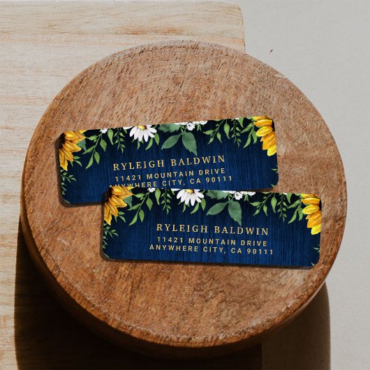Navy Sunflower Wedding Return Address Label